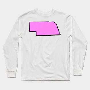 Pink Nebraska Outline Long Sleeve T-Shirt